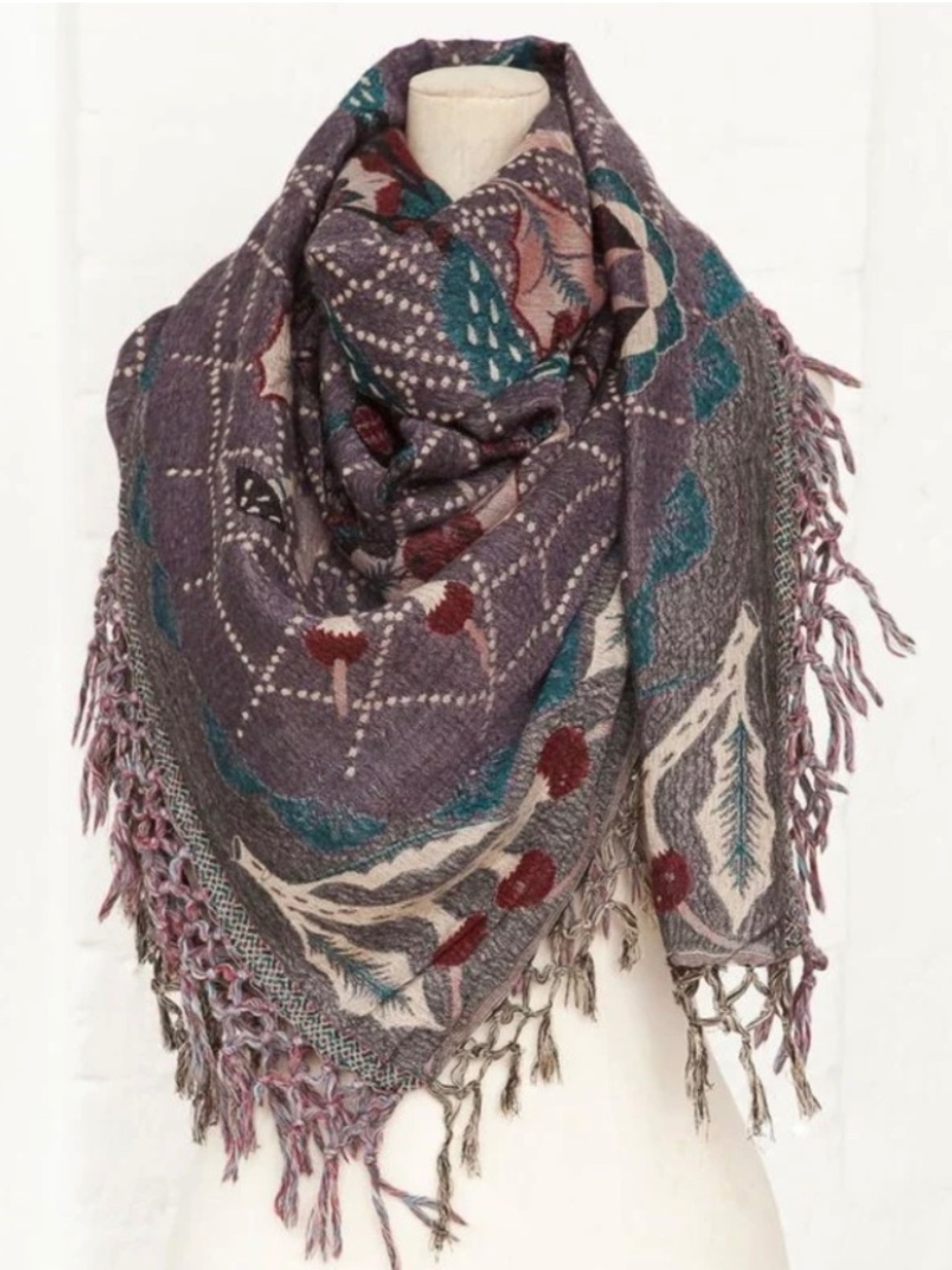 Klaus Happaniemi Fringed Wool and Silk Shawl in a Spider Motif from Finland